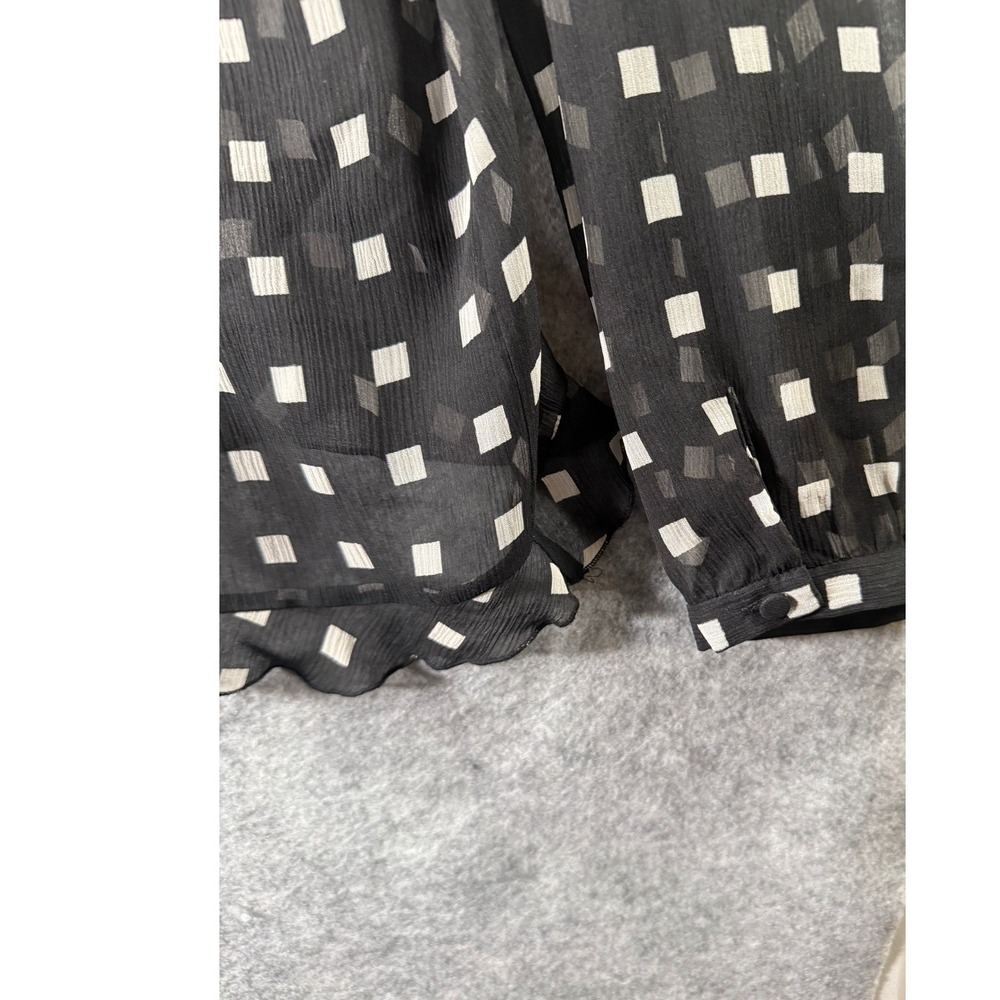 Ann Taylor Black White Geometric Square Print Ruffle Neck Blouse Top Size 14 - Picture 5 of 6